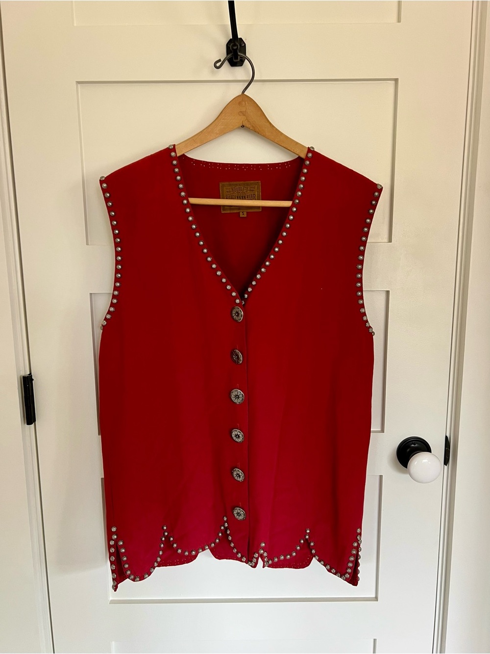 Double D Ranch Red Stud-Trim Sleeveless Button Vest